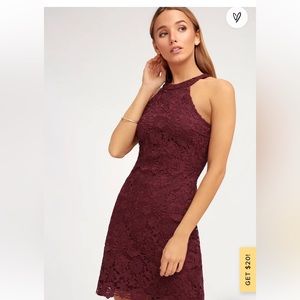 Lulu’s Love Poem Burgundy Lace Mini Dress